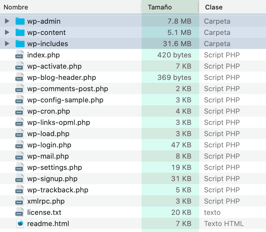 Estructura de archivos y carpetas por defecto