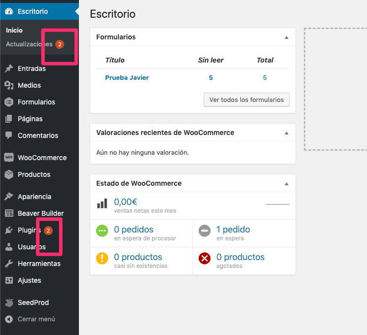 Actualizaciones en WooCommerce