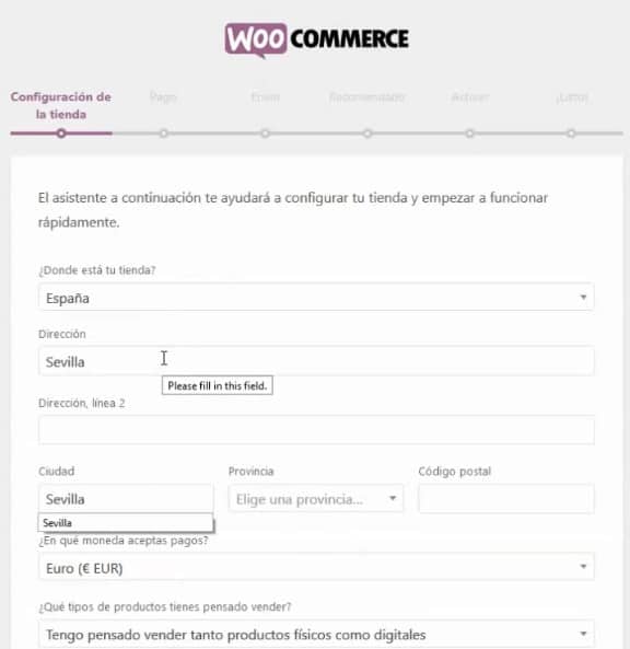Configurar la información básica de WooCommerce