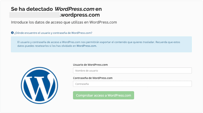 Datos de acceso de wordpress.com