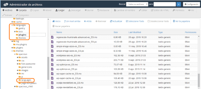 Ficheros de traducción en una instalación de WordPress