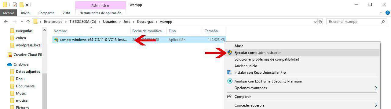 Ejecutar instalador Xampp