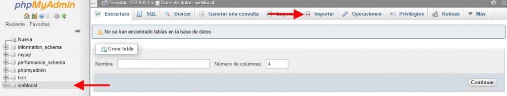 Importar base de datos desde phpMyAdmin