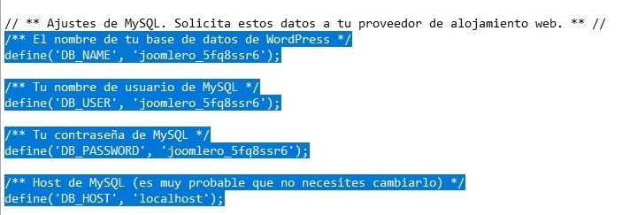 Modificar los defines de conexión a la base de datos