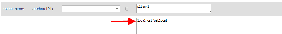 Modificar la URL de la celda Option_value  por la URL de nuestra instalación local