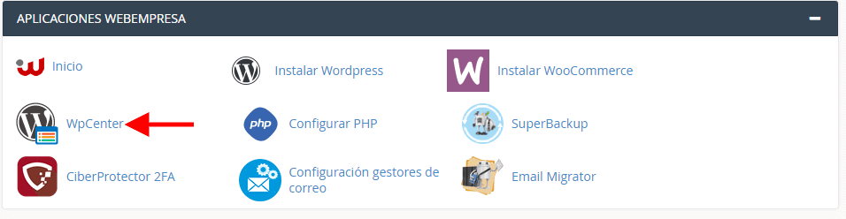 Aplicación WPCenter de Webempresa