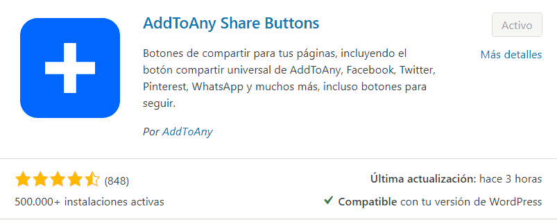 Plugin Add to any share buttons para WordPress