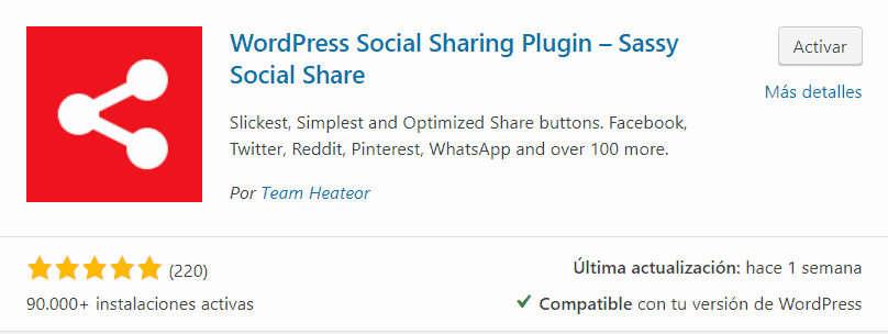 Plugin Sassy social Share para WordPress