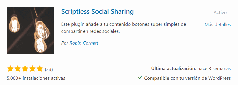 Plugin Scriptless social Sharing para WordPress
