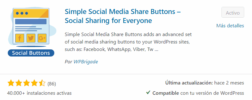 Plugin Simple Social Media Share Buttons para WordPress