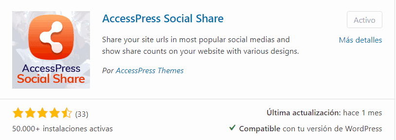 Plugin Accesspress Social Share para WordPress