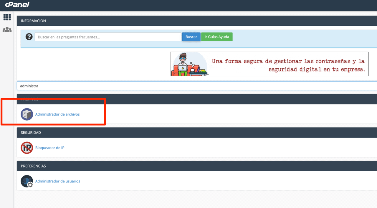 Administrador de archivos Webempresa en cPanel
