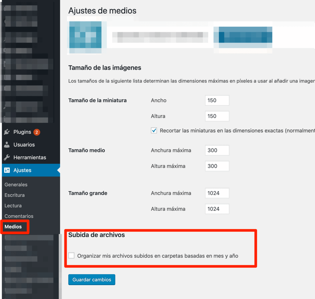 Configuración Ajuste de Medios