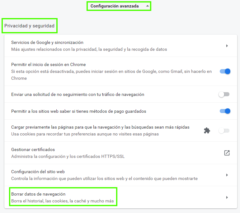 Borrar Caché del ordenador Chrome