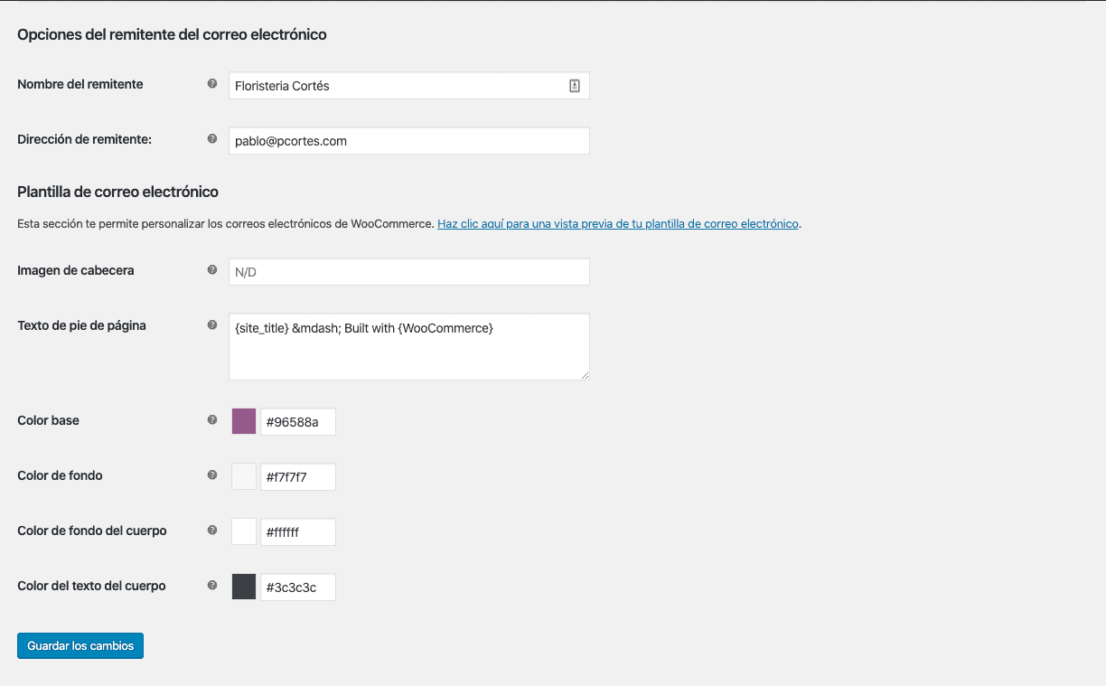 Configuración de notificaciones de correo electrónico WooCommerce