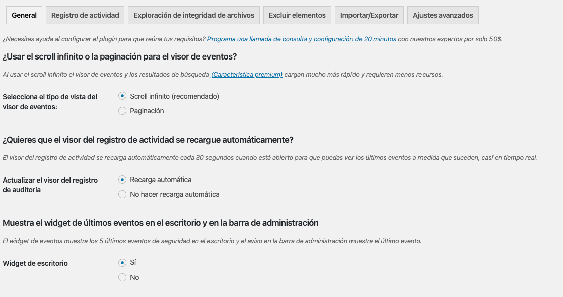 Revisar los ajustes del plugin WP Security Audit Log