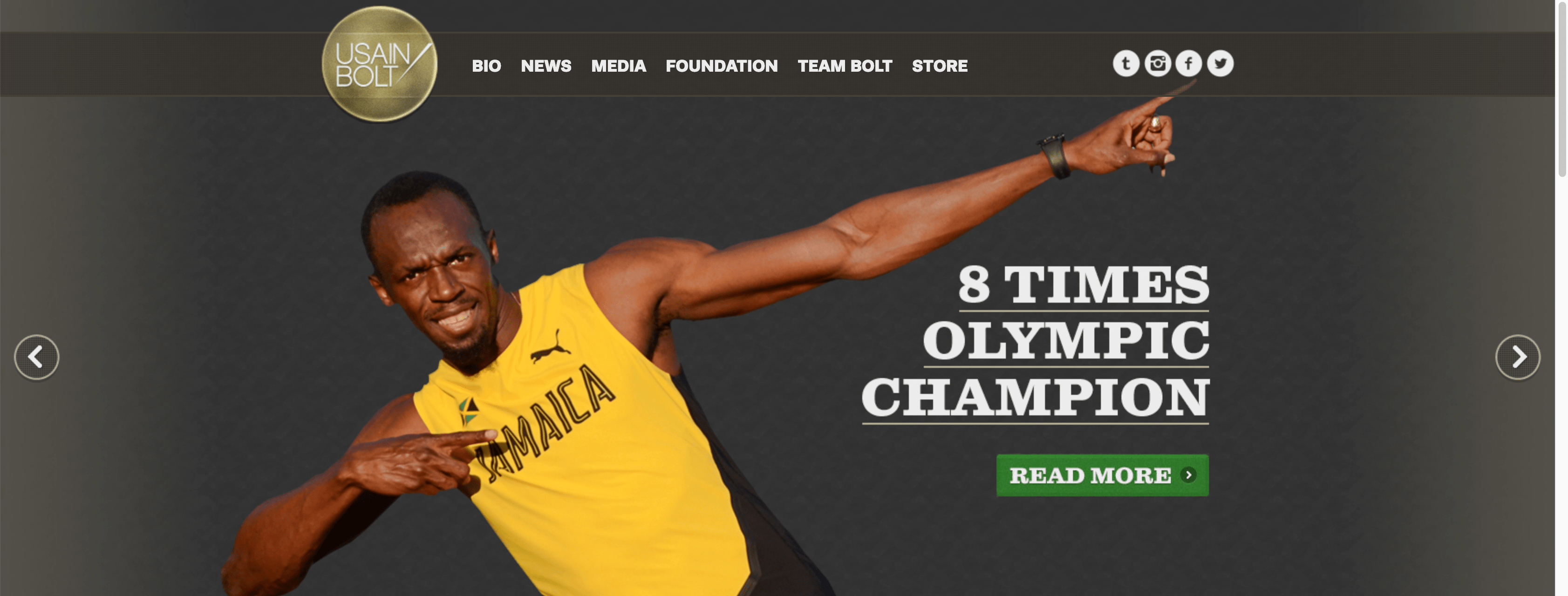 Web personal popular ejemplo Usain Bolt