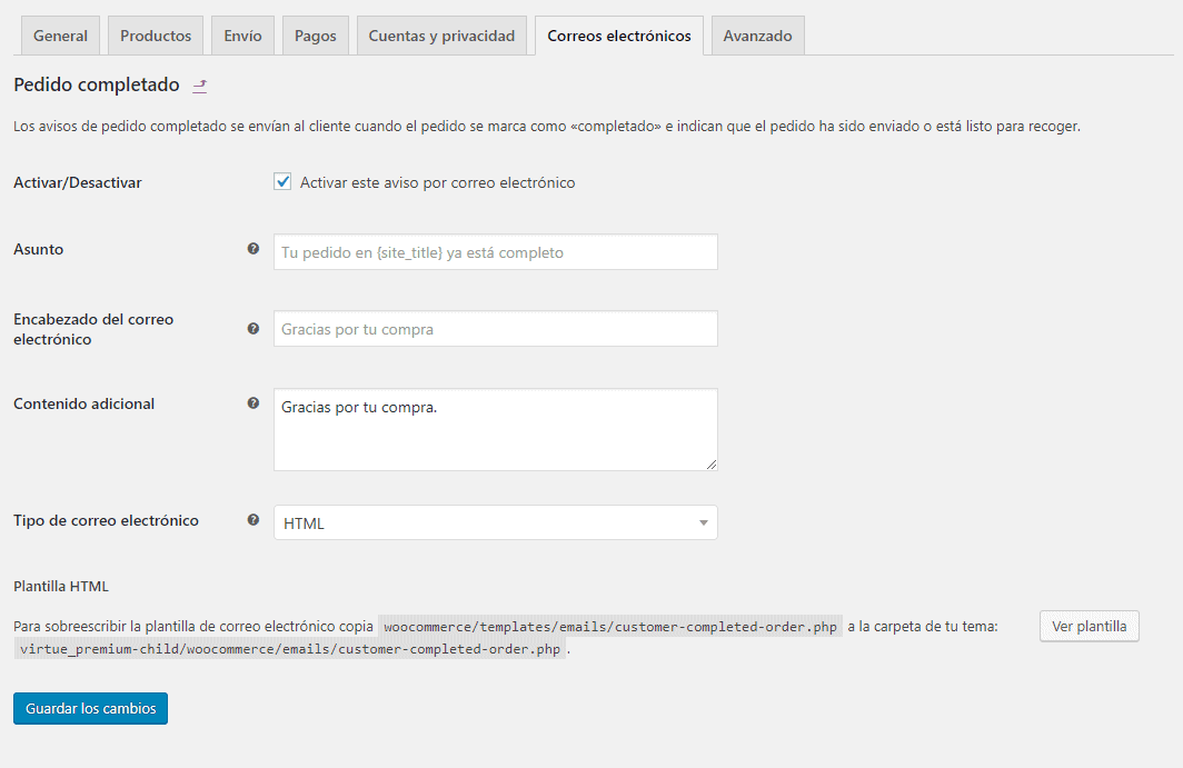 Email completado básico optimizado para la experiencia tras la compra en WooCommerce