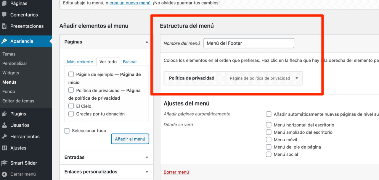 Añadir mediante menú