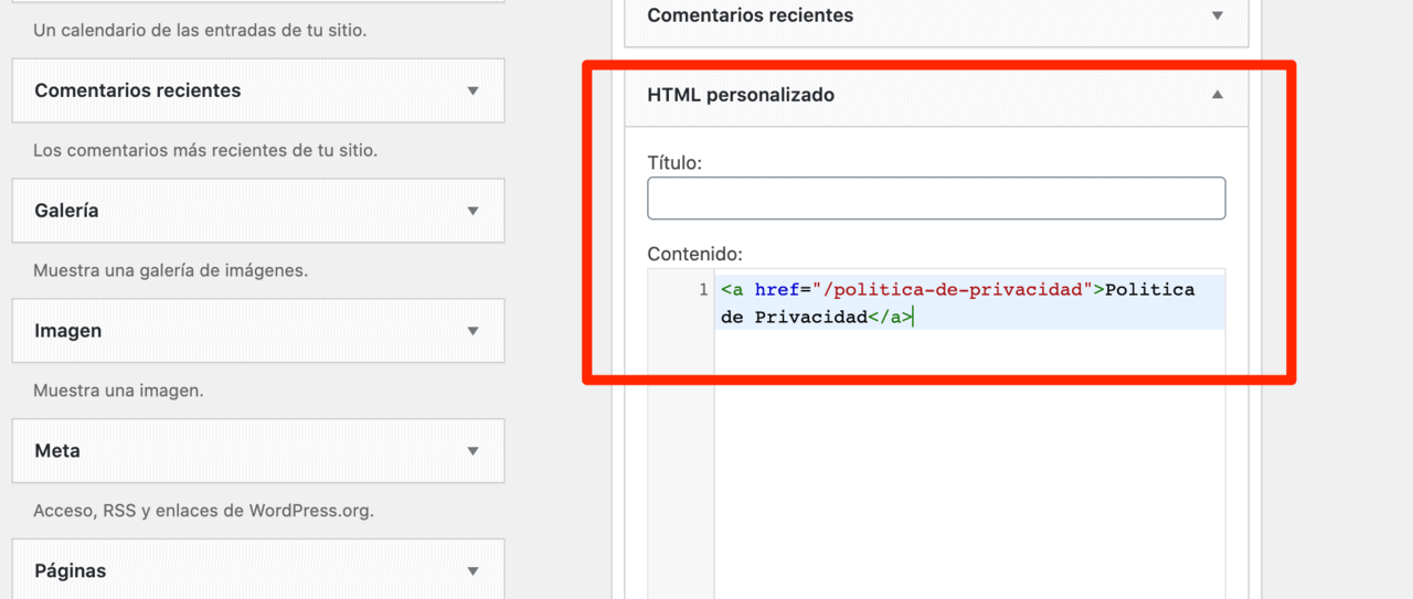 Añadir mediante widget