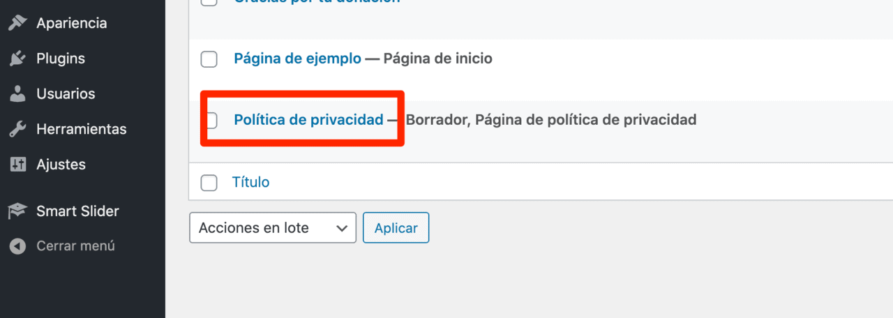 Página por defecto política de privacidad