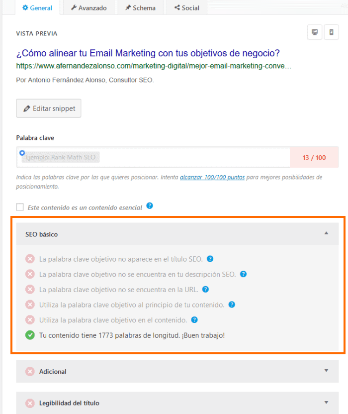 Ajustes generales Post y Páginas Rank Math