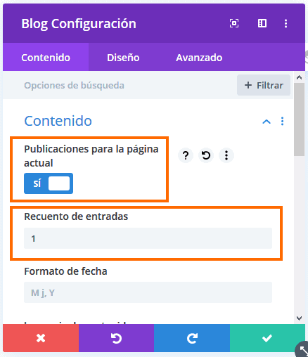 Configurar módulo blog Divi Builder