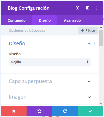 Configuración rejilla blog Divi Builder