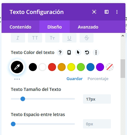 Configurar texto Divi Builder