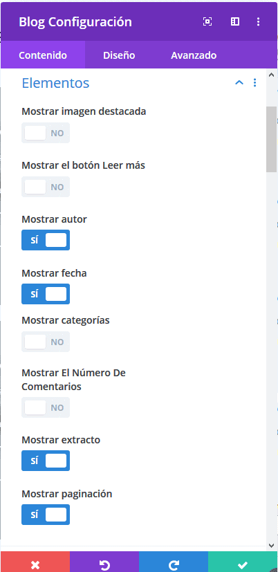 Elementos módulo blog Divi Builder