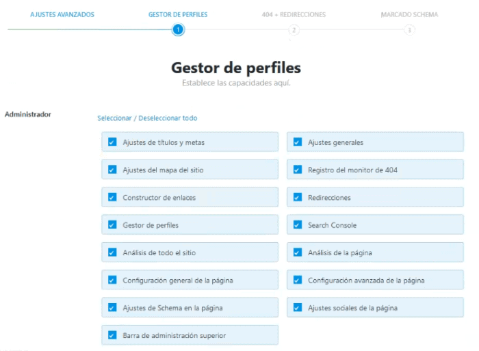 Gestor de perfiles Rank Math