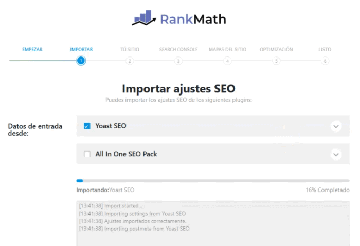 Importar ajustes SEO Rank Math