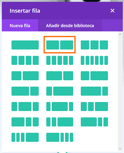 Insertar dos columnas Divi Builder