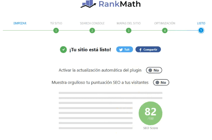 Listo asistente de configuración Rank Math
