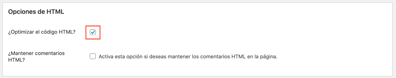 Opciones HTML Plugin Autoptimize