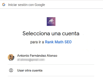Seleccionar cuentas Search Console Rank Math