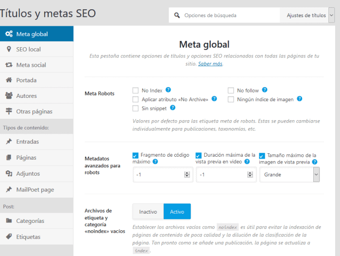 Títulos Metadescripciones SEO Rank Math