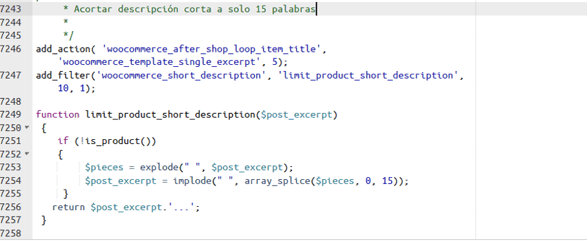 Descripción corta de productos limitación 15 palabras