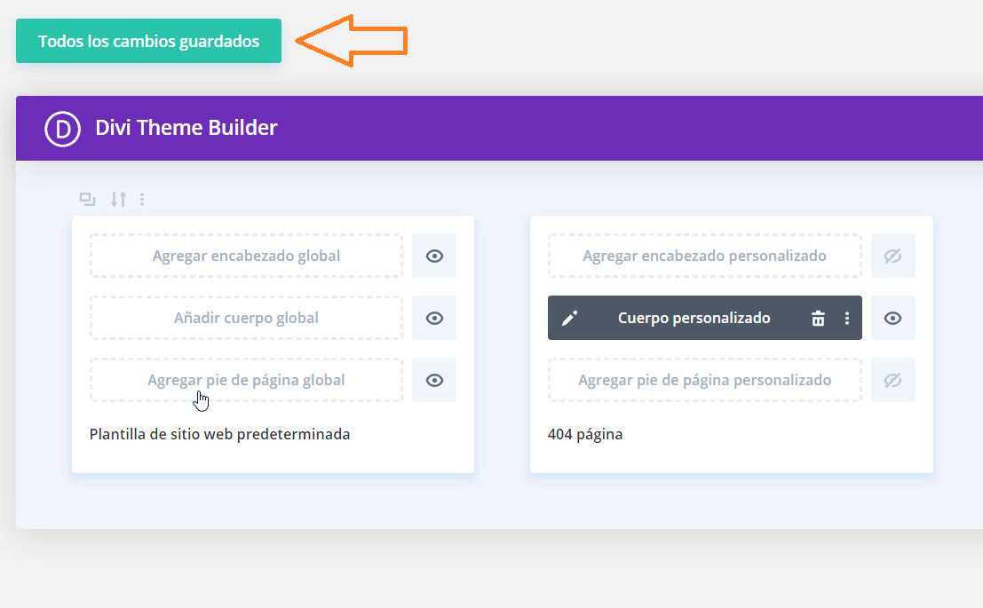 Guardar cambios 404 divi plantilla