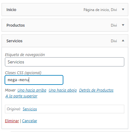 Crear un mega menú en Divi