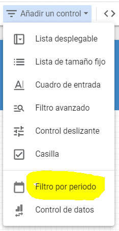 Filtro por periodo Informe Google Data Estudio