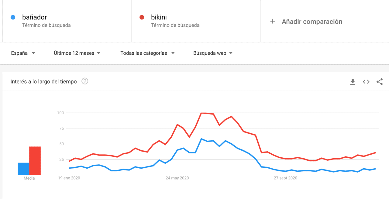 Ejemplo bikini bañador Google Trends