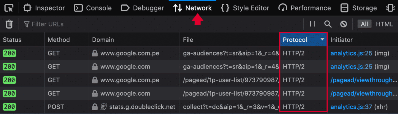 verificar protocolo en inspector de código