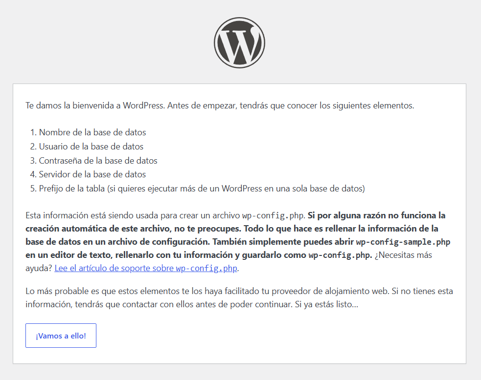 instalar WordPress primera vista