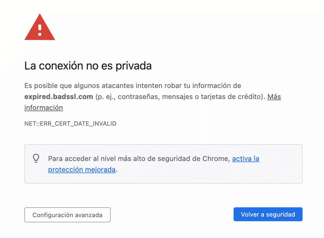 Conexión no privada en Google Chrome