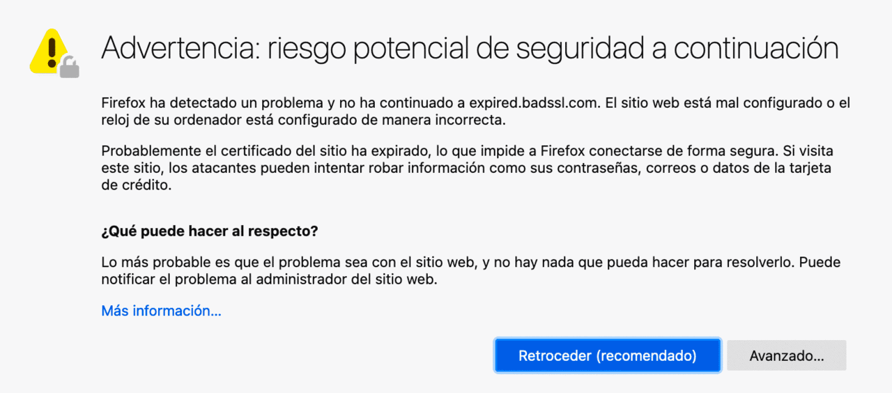 la conexión no es privada en Firefox