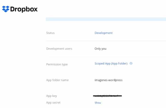 Crea una App Key en Dropbox para poder importar tus imágenes a WordPress.