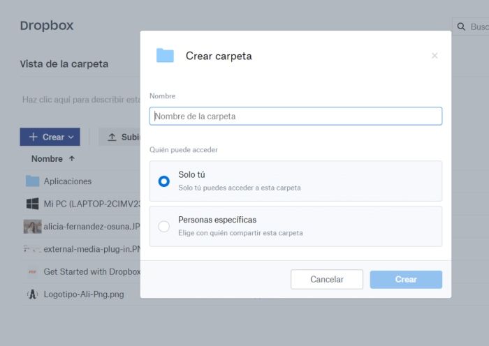 Crea una carpeta en Dropbox con el contenido multimedia.