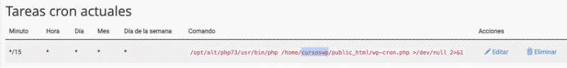 Nuevo cron creado cpanel
