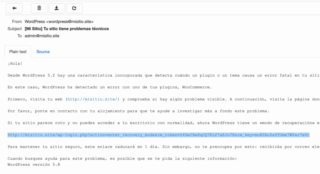 correo modo de recuperación